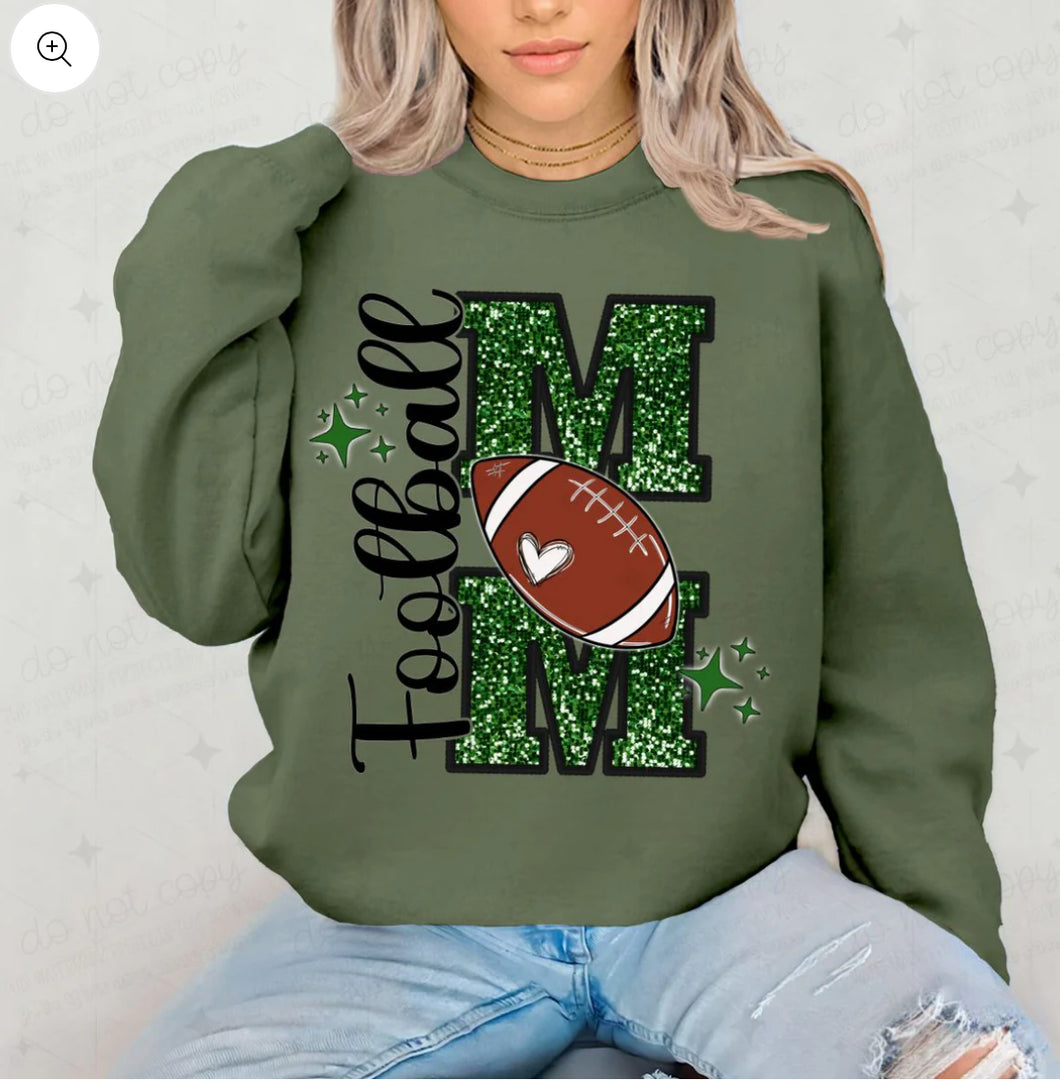 FOOTBALL MOM - FAUX GLITTER Green