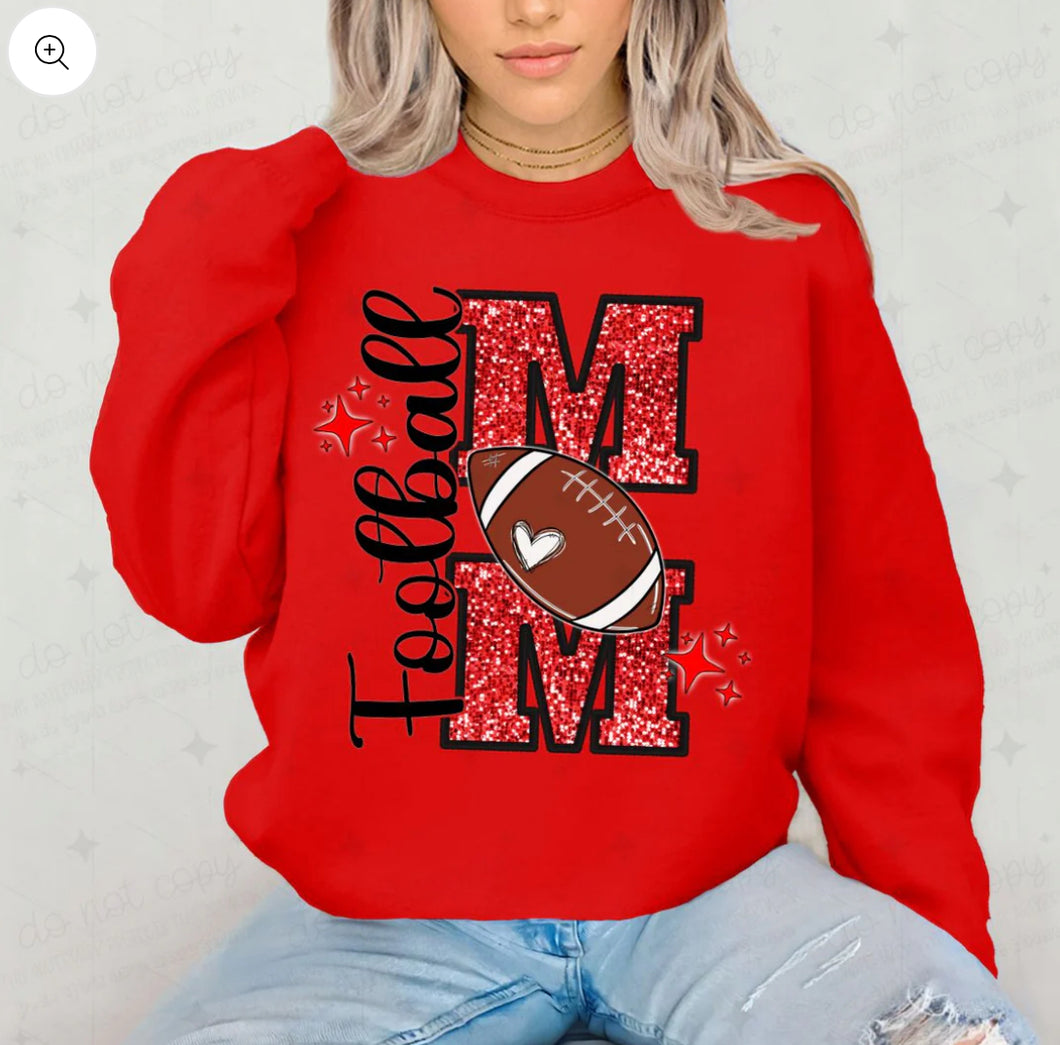 FOOTBALL MOM - FAUX GLITTER Red
