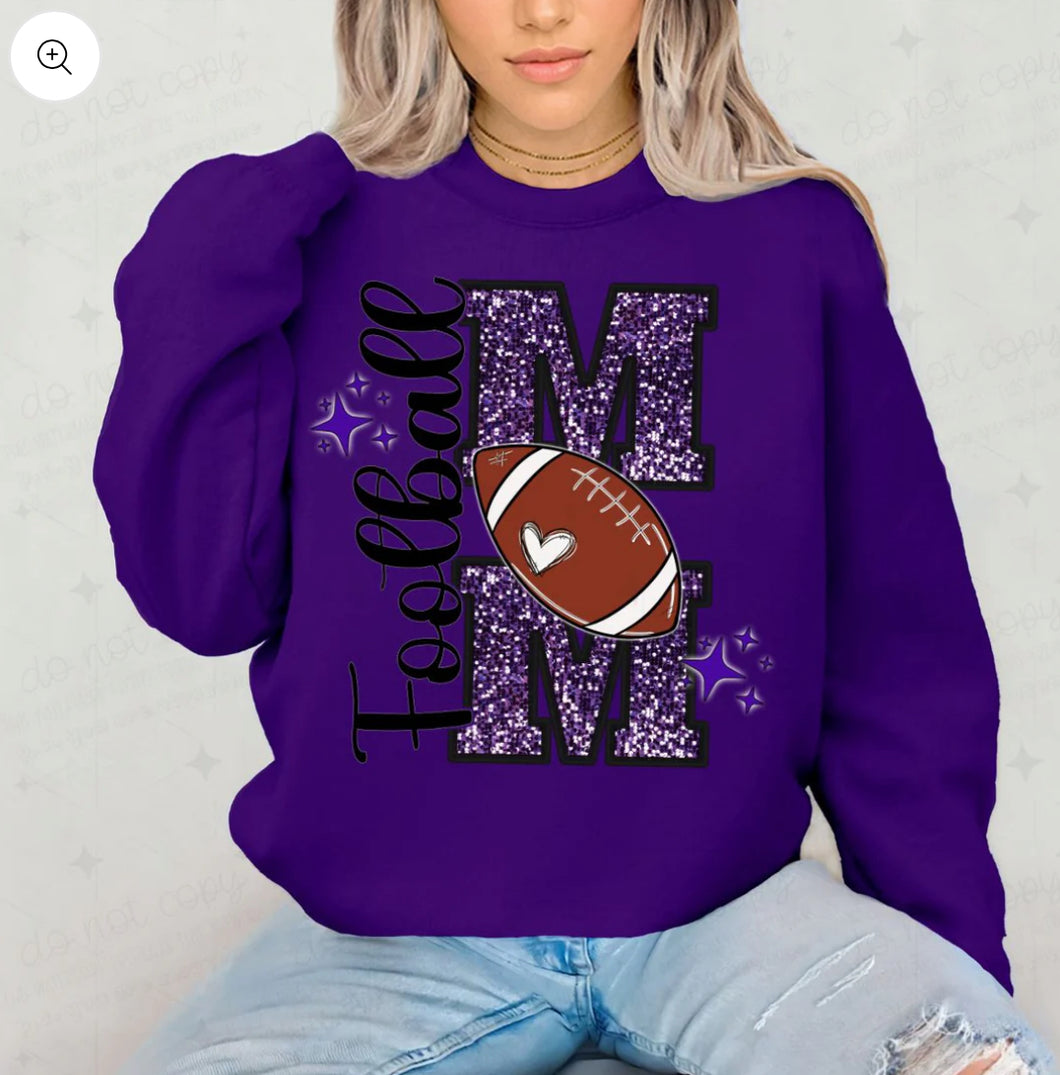 FOOTBALL MOM - FAUX GLITTER Purple