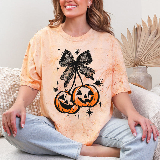 Pumpkin Cherries Lace Bow