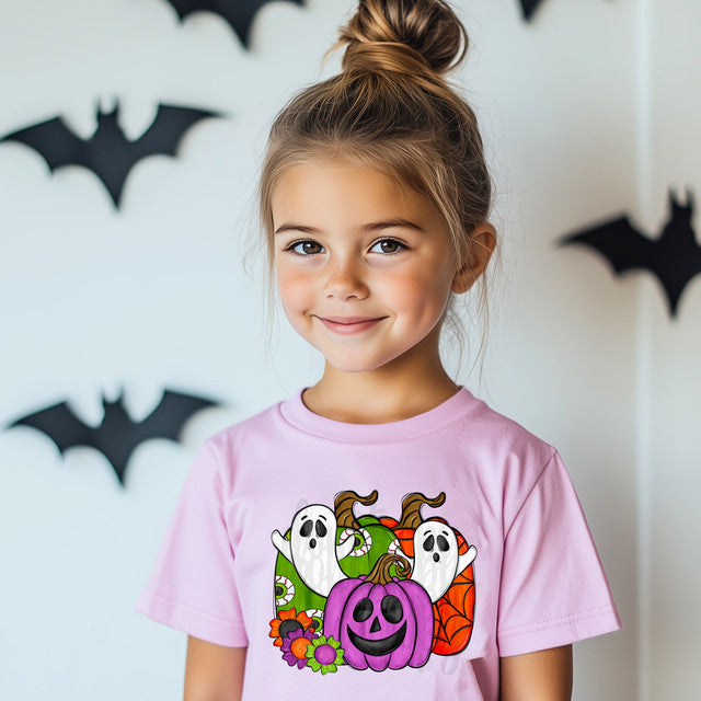 Retro Flower Ghost Pumpkins  YOUTH