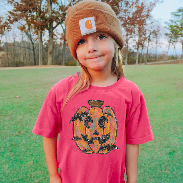 Pumpkin Faux Glitter Bats YOUTH