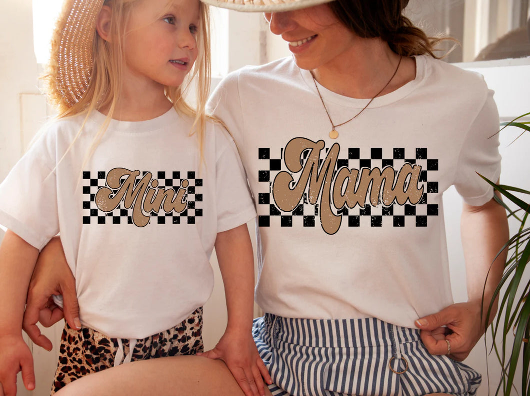 BROWN AND BLACK RETRO MAMA/MINI CHECKERED