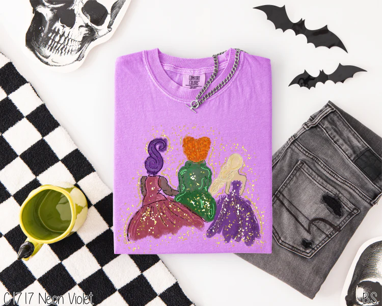 Watercolor Witch Trio Faux Glitter