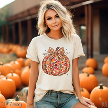 Load image into Gallery viewer, Floral Gingham Bow Pumpkin
