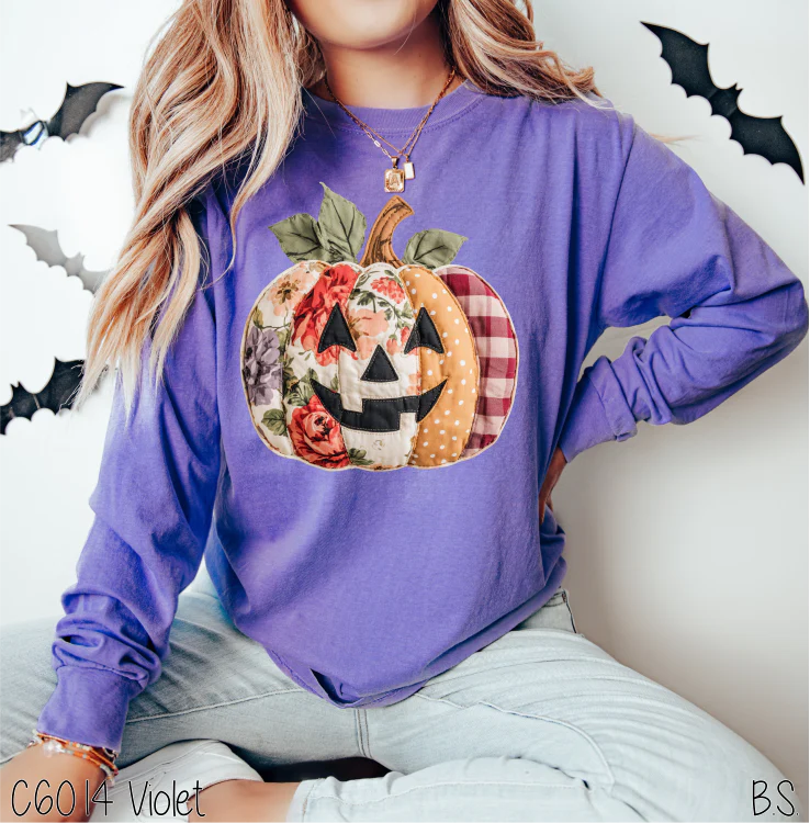Floral Patchwork Faux Stitch Pumpkin