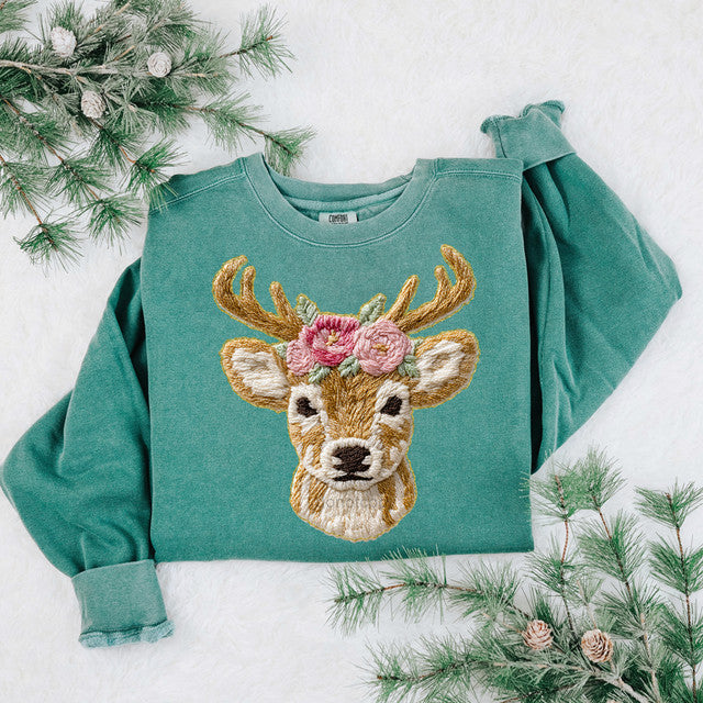 Faux French Knot Floral Deer