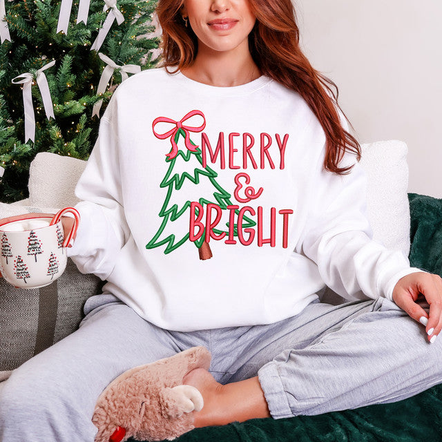 Merry & Bright Red Faux Puff Embroidery
