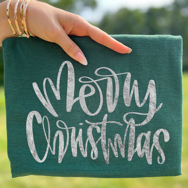 Merry Christmas Faux Metallic Silver